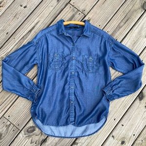 prAna Updrift Button Down Shirt 100% Tencel Denim